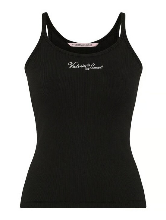 Victoria's Secret Other - Victoria's Secret Black Ribbed Camisole Tank with Script Logo